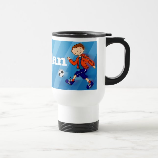 Térmica Azul da caneca da letra do nome 6 do futebol do (Direita)