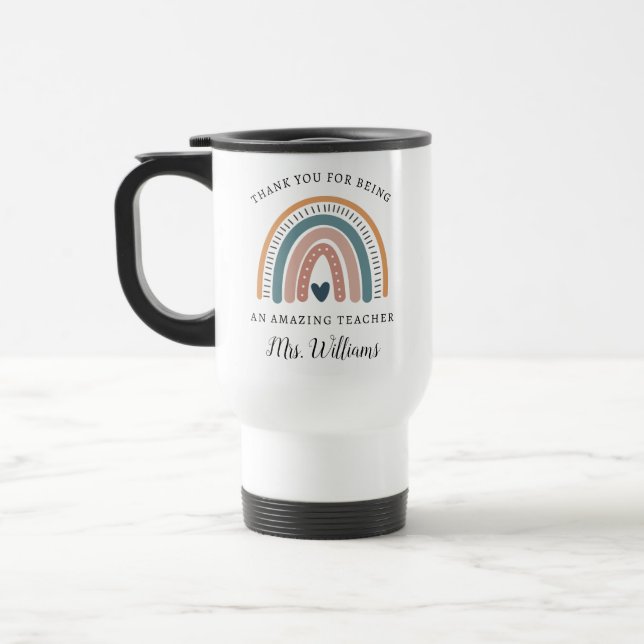 Térmica Boho Rainbow Professora Apreciação Nome Caneca de  (Esquerda)