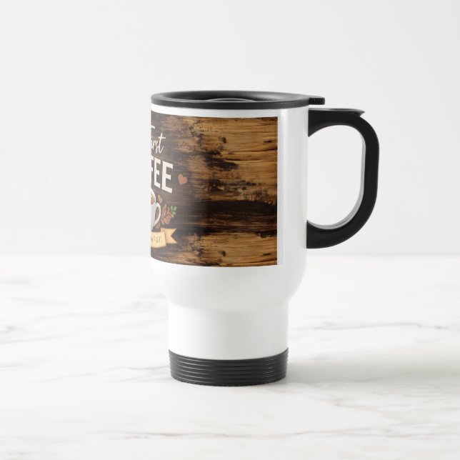 Térmica Caneca Branca com design de madeira (Direita)
