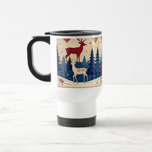 Térmica Caneca com padrão de rena da arte popular (Esquerda)