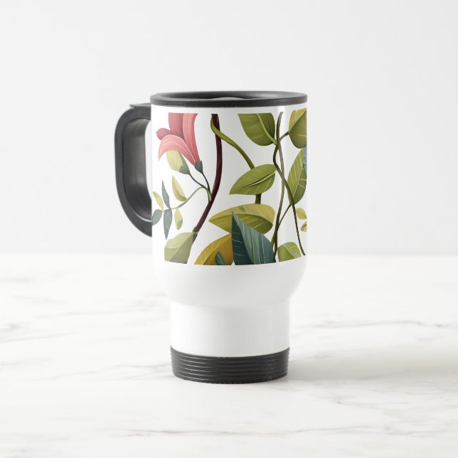 Térmica Caneca de Café com Impressão Floral Encantadora (Frente Esquerda)