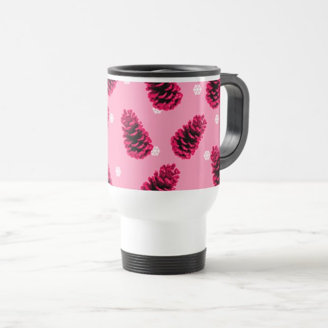 Térmica Caneca de Café com Pinhas Rosa (Frente Esquerda)
