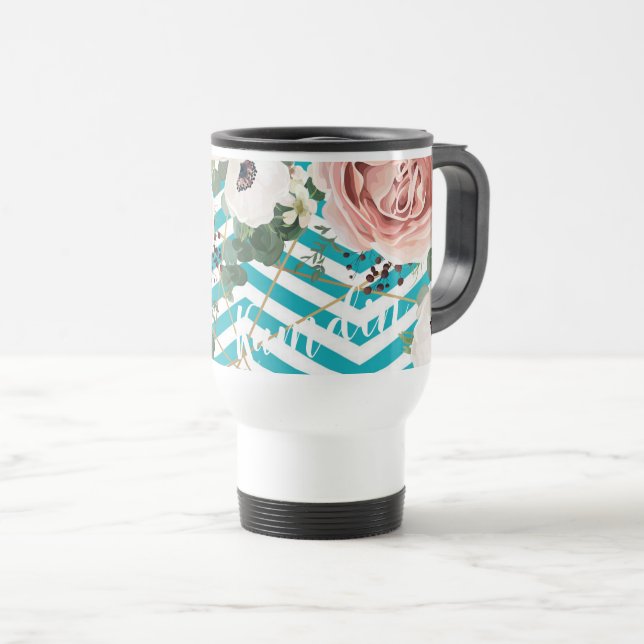 Térmica Caneca de café de 15 onças personalizada Rosa geom (Frente Esquerda)