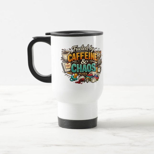 Térmica Caneca de Café Engraçada 'Energizado por Cafeína e (Esquerda)