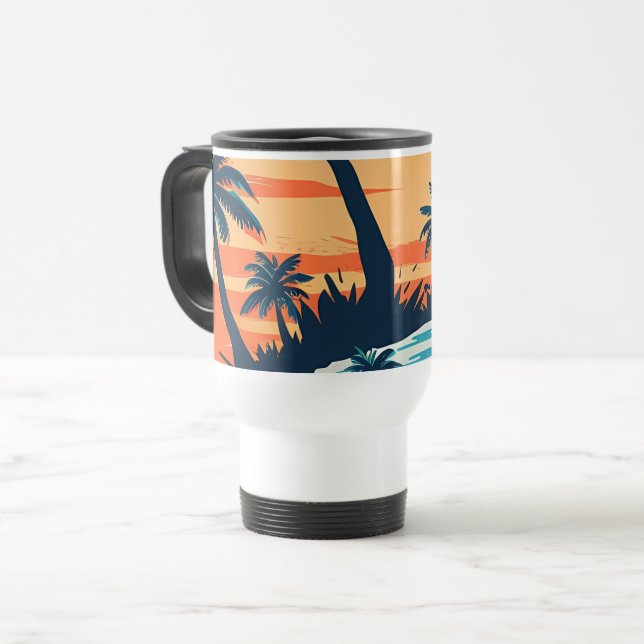 Térmica Caneca de Café Praia do Pôr do Sol Tropical – Palm (Frente Esquerda)