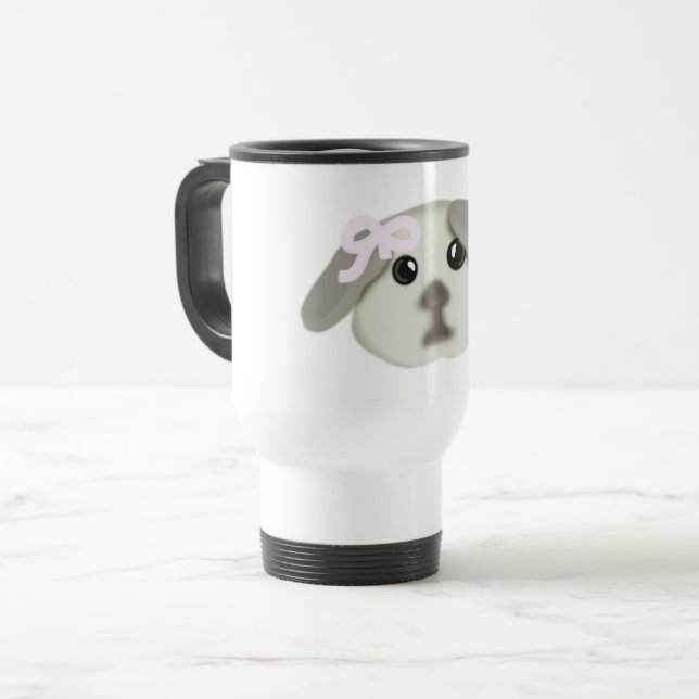 Térmica Caneca de Cerâmica com Arte de Cachorrinho Branco  (Frente Esquerda)