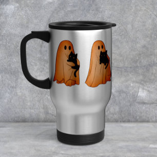 Térmica Caneca de Halloween de Fantasma Fofo e Gato Preto