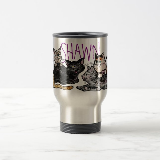 Térmica Caneca de viagem, gatos de beco felizes, nome (Centro)