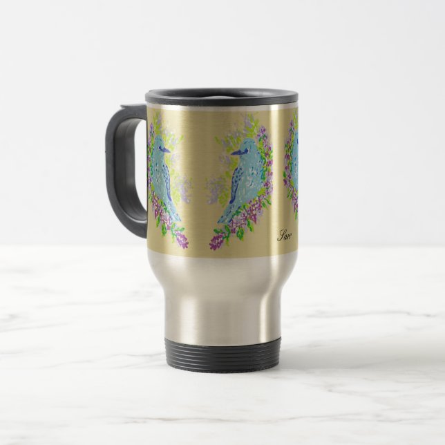 Térmica Caneca de Viagem/ Pássaros Azuis da Felicidade (Frente Esquerda)