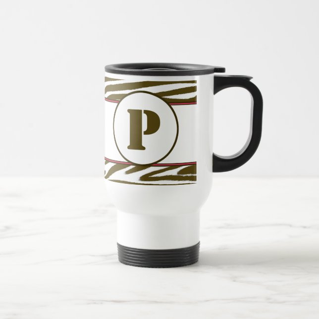 Térmica Caneca do monograma do impressão da zebra de Brown (Direita)