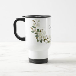 Térmica Caneca Floral Branca Personalizada, Nome Personali