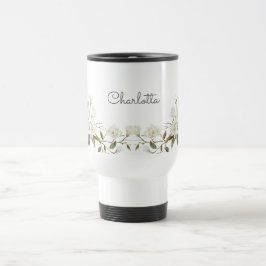 Térmica Caneca Floral Branca Personalizada, Nome Personali