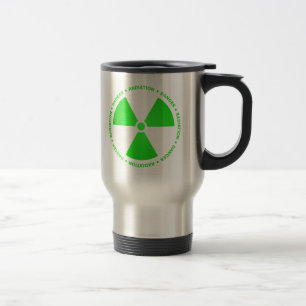 Térmica Caneca verde do símbolo da radiação com texto