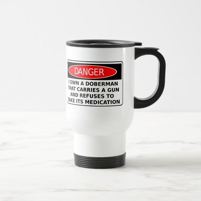Térmica Cuidado com o Cachorro Doberman Canhão Caneca de V (Direita)