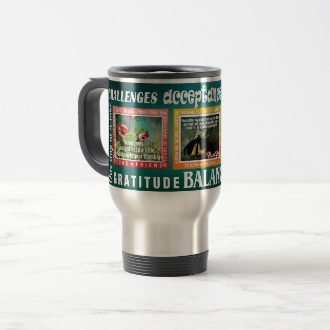 Térmica desafios slogans borboletas caneca verde 12 passos (Frente Esquerda)