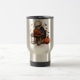 Térmica Esqueleto Bebendo em Caneca de Abóbora de Hallowee