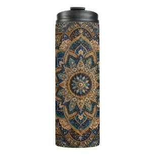 Térmica Garrafa de Água Elegante Azul e Dourado com Padrão