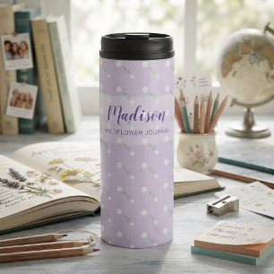 Térmica Garrafa de Água Personalizada com Nome, Flor Silve