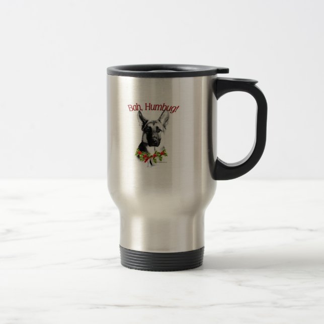 Térmica German shepherd Cachorro Bah Humbug Caneca de viag (Direita)