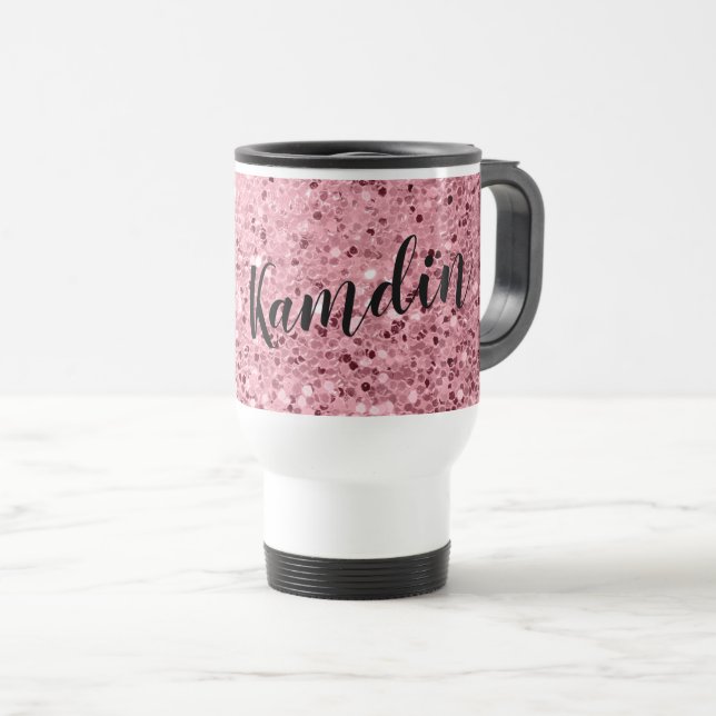Térmica Rosa de caneca de café personalizada de 15 onças D (Frente Esquerda)