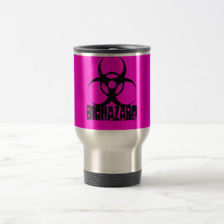 Térmica Símbolo do Biohazard na caneca de café do rosa