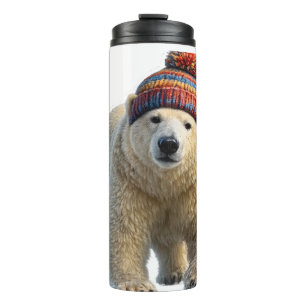 Térmica Urso polar e garrafa de água de viagem com chapéu 