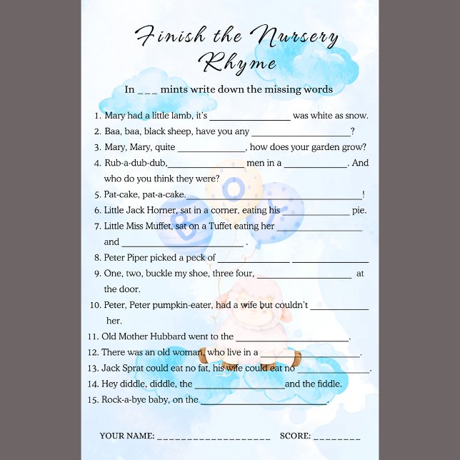 Terminar o Jogo Rhyme de Nursery (Criador carregado)