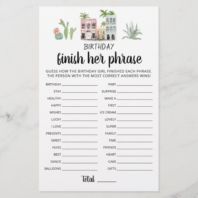 Termine a Frase dela Jogo de Aniversário (Frente)