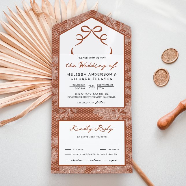 Terracota Branco Laço Coquette Casamento (Criador carregado)