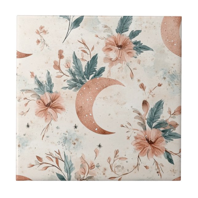Terracota Creme Floral Celestial Lua Crescente (Frente)