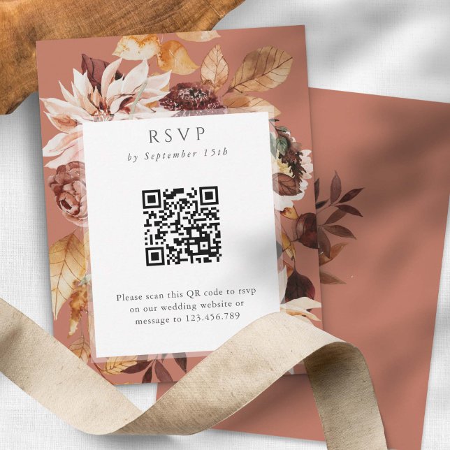 Terracotta Autumn Elegance, Código QR do Casamento (Modern Autumn Elegance, QR code fall wedding rsvp cards in terracotta.)