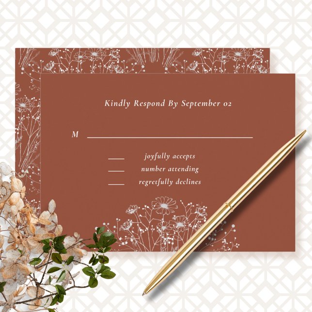 Terracotta Background Wildflower Weding RSVP (Criador carregado)