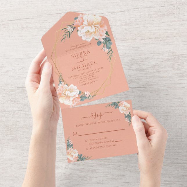 Terracotta Blush Dourado Peach Cream Casamento Flo (Aba destacável)