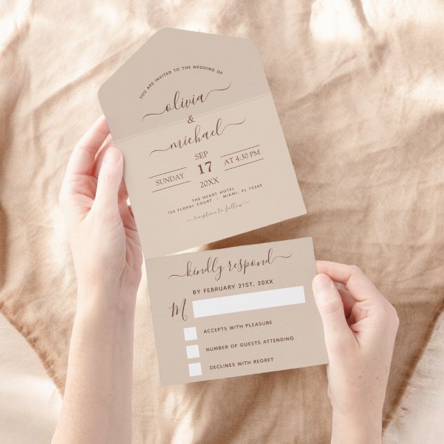 Terracotta Boho Casamento Moderno Tipografia RSVP (Criador carregado)