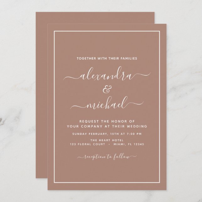 Terracotta Boho Casamento Simples Convite Moderno (Frente/Verso)