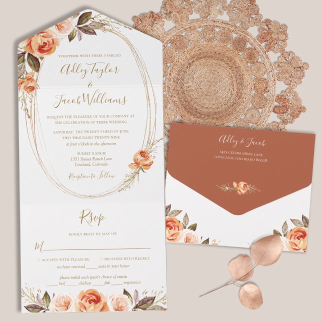 Terracotta Boho Floral Casamento outono com RSVP (Criador carregado)