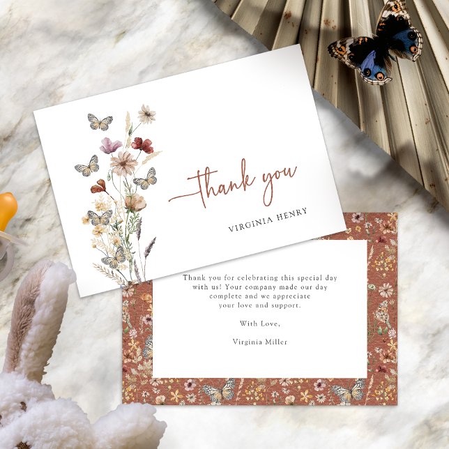 Terracotta Boho Wildflower Obrigado Cartões (Terracotta Boho Wildflower Thank You Cards with Butterflies by Painted Paperie
)