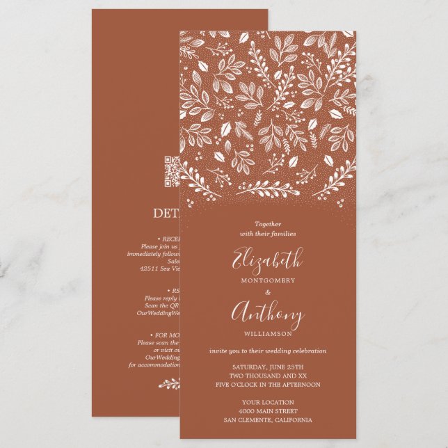 Terracotta Botânica Tudo Em Um Convite De Casament (Frente/Verso)