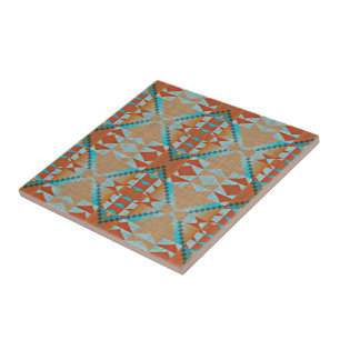 Terracotta Brown Turquoise Blue Ethnic Tribe Art
