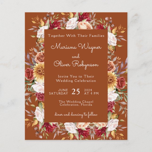 Terracotta Budget Modern Queda Floral Casamento (Frente)