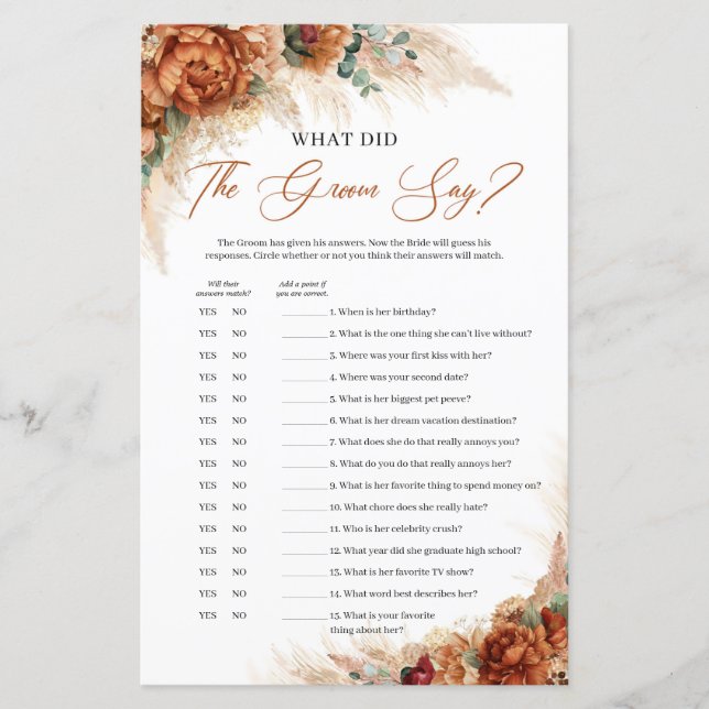 Terracotta burgundy floral O que o noivo disse (Frente)