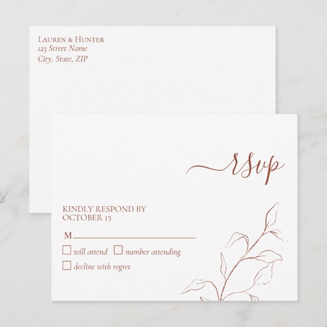 Terracotta Burnt Orange Botanic No Menu RSVP (Frente/Verso)