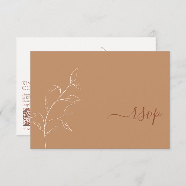Terracotta Burnt Orange Botanical QR Code RSVP (Frente/Verso)