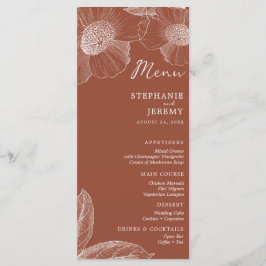Terracotta Burnt Orange Floral Line Art Menu