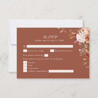 Terracotta Burnt Orange Floral Wedding RSVP Card