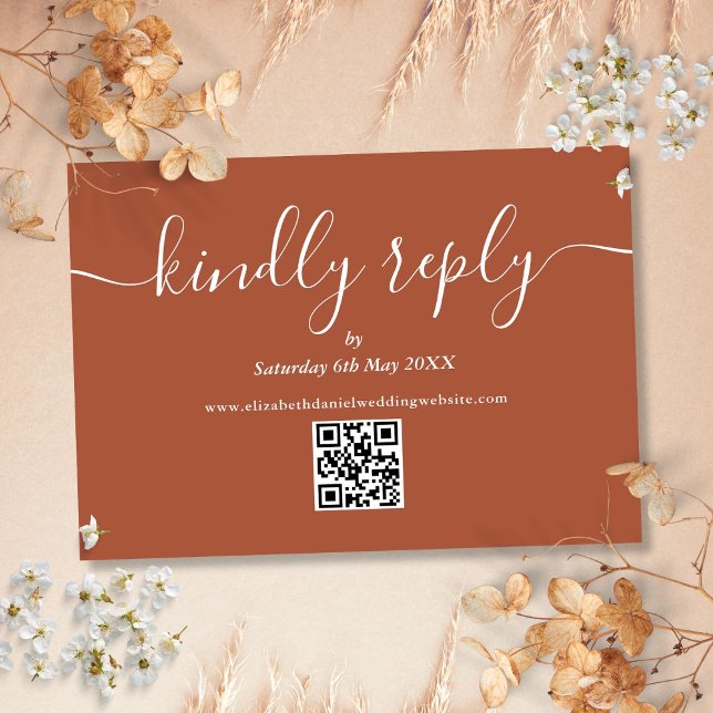 Terracotta Código QR Script Casamento Resposta Ráp (Terracotta QR Code Script Wedding Kindly Reply RSVP Card)