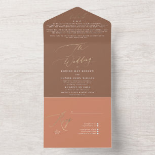 Terracotta Dusty Orange Elegant Boho Dourado Casam