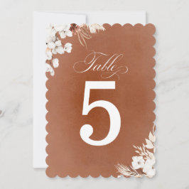 Terracotta e Flores Brancas Número da Mesa