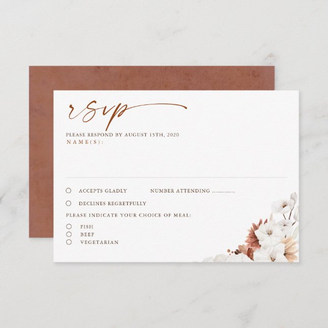 Terracotta e White Floral Boho Wedding RSVP (Frente/Verso)