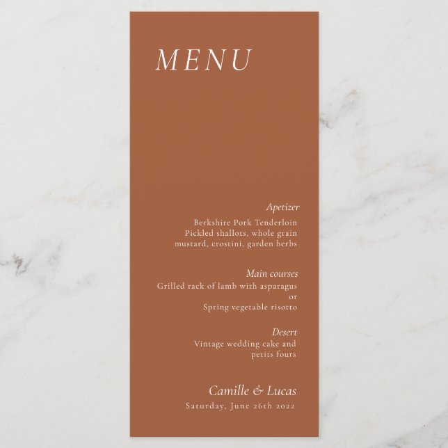Terracotta elegante Menu Casamento (Frente)